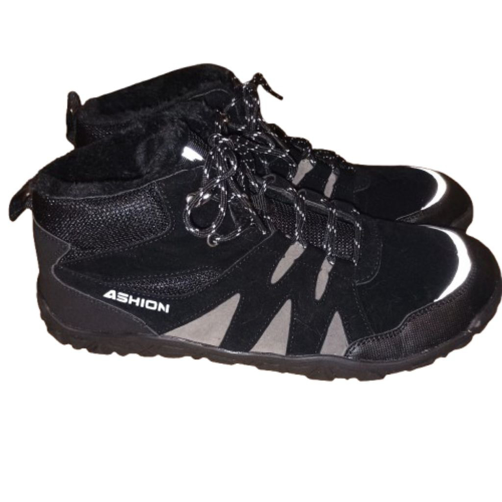 Ashion Men's Boots Size 11 EU 44 Black Faux Suede Faux Fur Lined Hiking Winter S